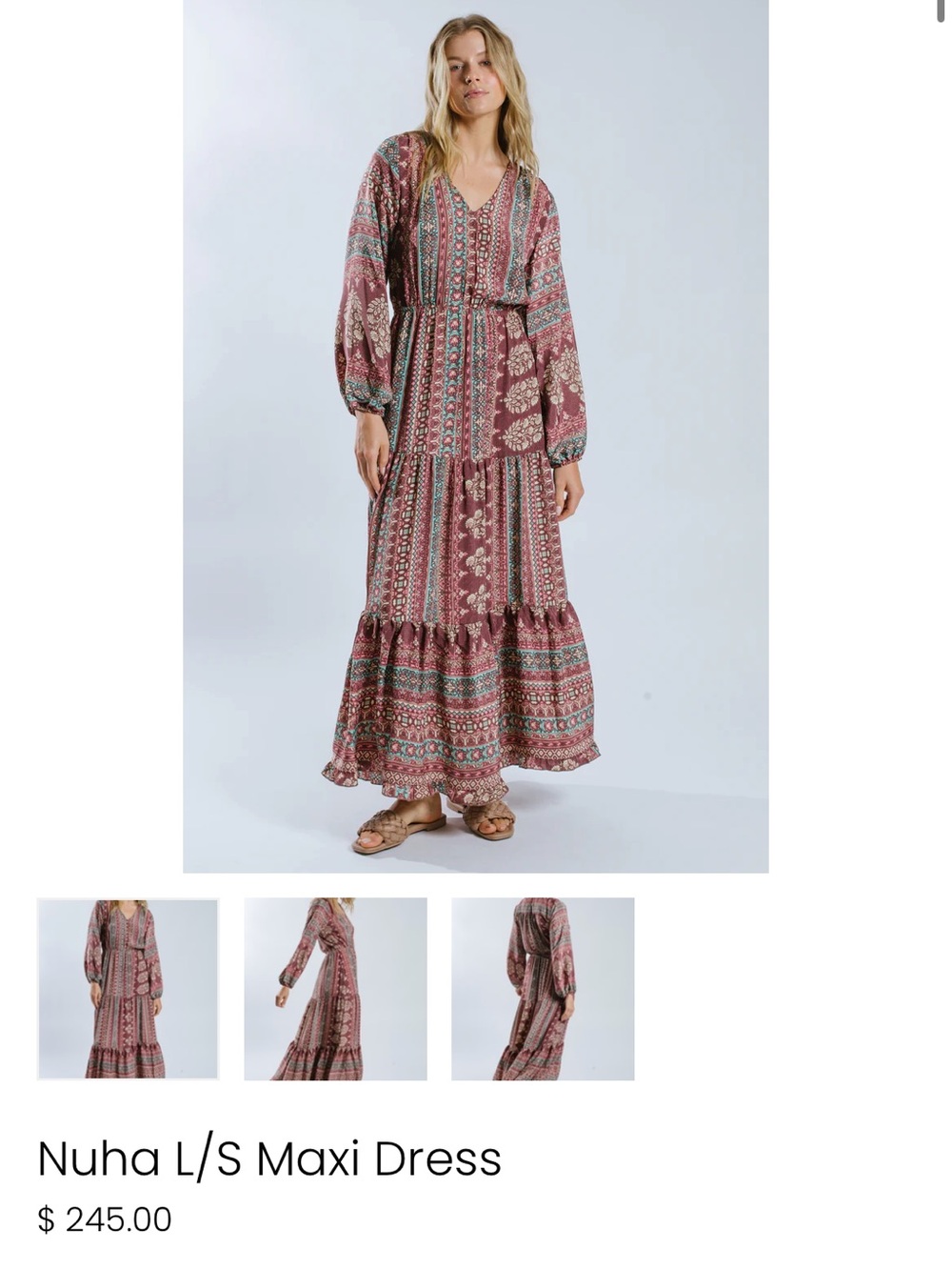 RAGA Nuha Long Sleeve Boho Maxi Dress | Size S | Retail $245
